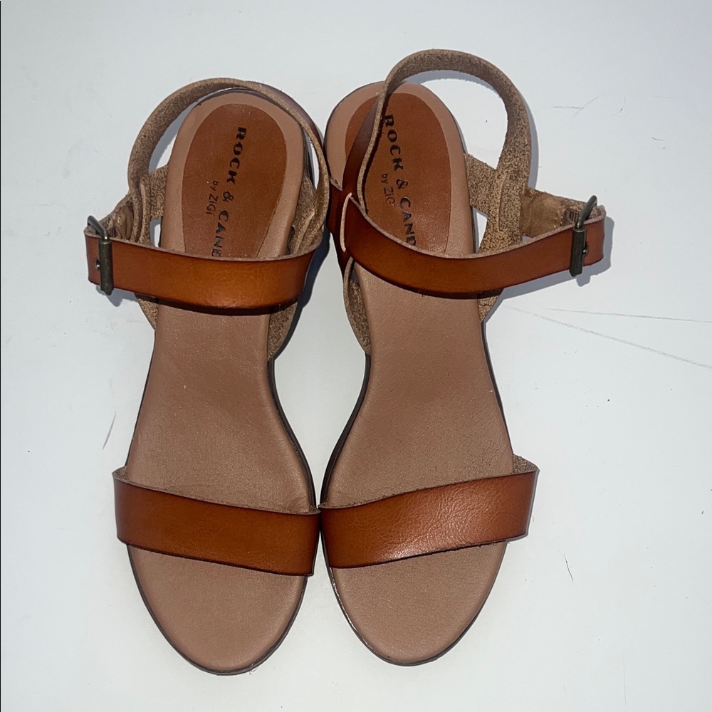 Rock & Candy Brown Leather  Ninah Double-Strap Ankle Sandals by‎ Zigi